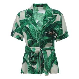 DOLCE GABBANA BANANA LEAF EMBROIDERED BEE WRAP TOP IT36 XS